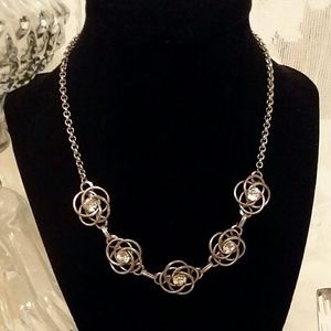 VINTAGE ART DECO DIAMANTE SWIRL NECKLACE BLING!